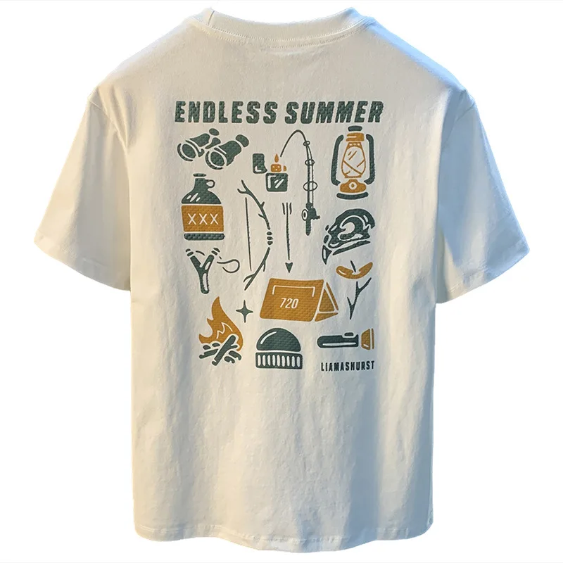 Printed short sleeved T-shirt men's summer new trend loose round neck breathable comfortable casual top