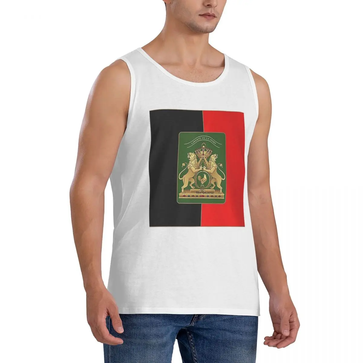 100% Cotton Haitian Independence Flag Sleeveless T-Shirt Men Workout Sports Clothing Tops Men's Crew Neck Vest