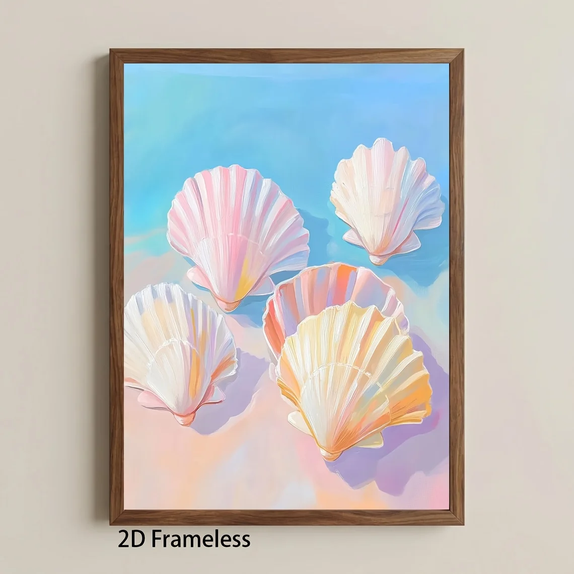 2D Flat, 1pc, 2D Flat, No Frame, Multiple Sizes, Frameless, Scallop Shell Print Powder Blue Ocean Artwork, Seaside Cottage De