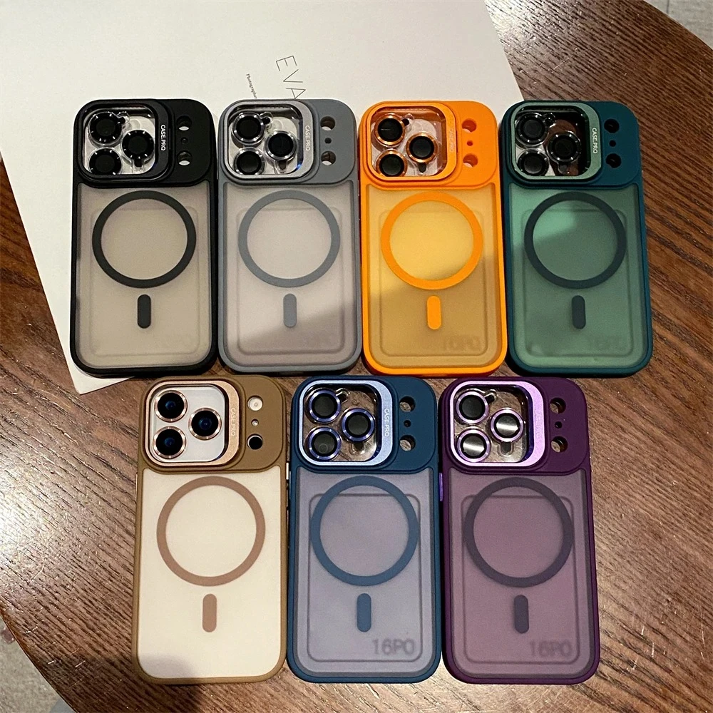 Funda de carga inalámbrica magnética transparente mate a la moda para IPhone 17 Air 16E 15 14 Plus 13 12 Pro Max soportes lente cámara cubierta protectora