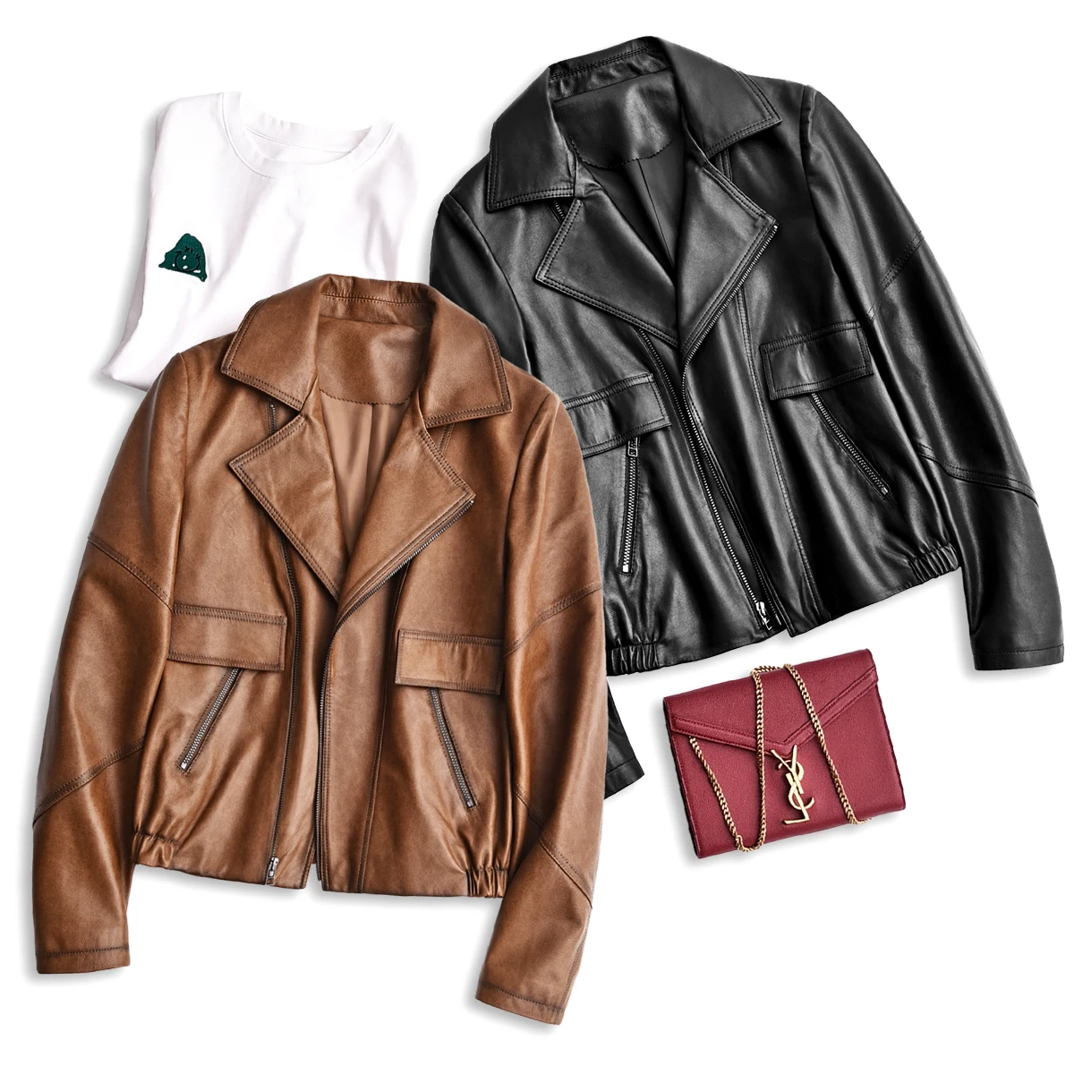 Женская короткая мотоциклетная кожаная куртка, текстурная короткая куртка из смешанной овечьей шкуры, осень