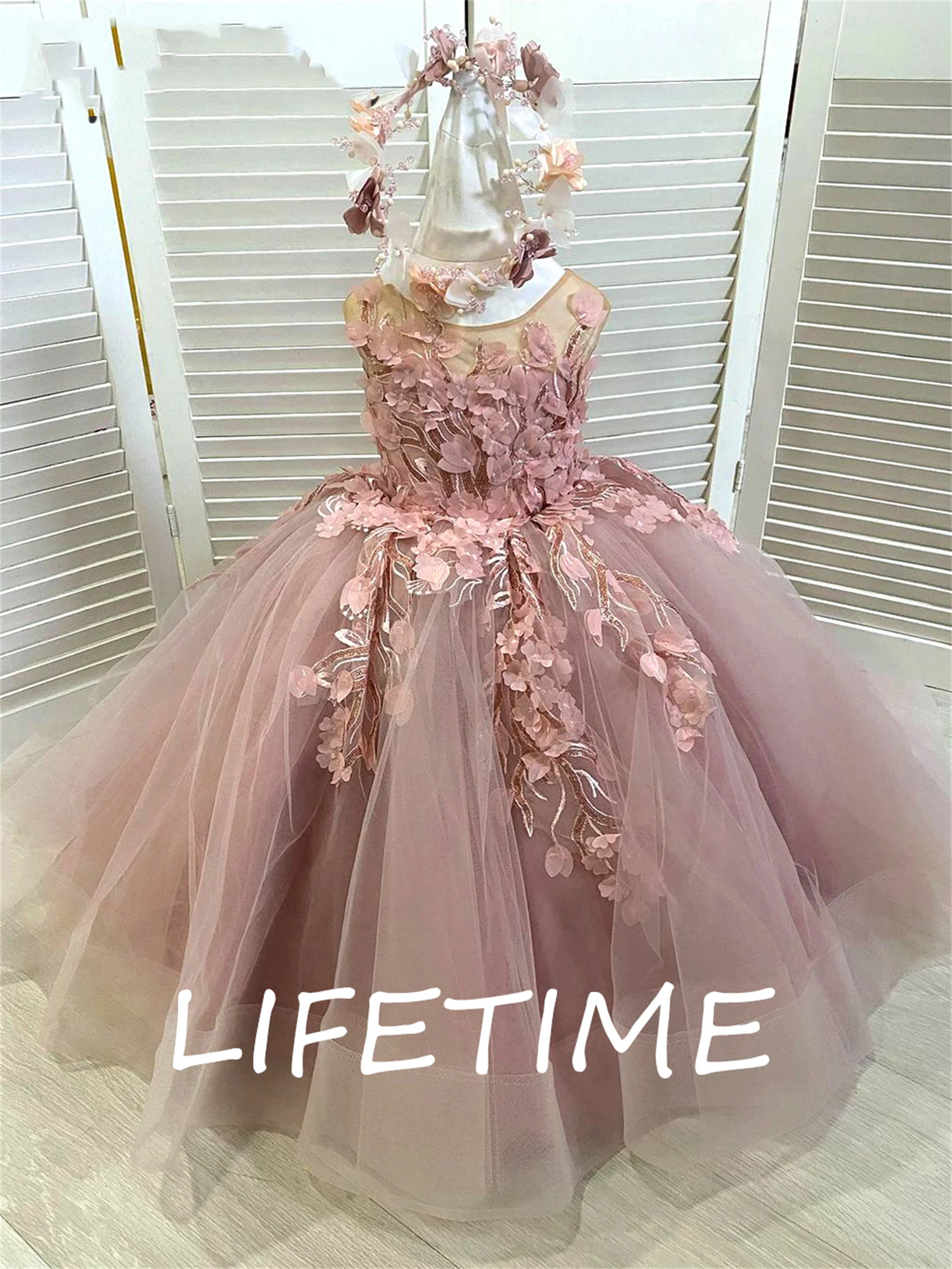 Lace Flower Girl Dresses Tulle Puffy Girl Princess Dress Sleeveless Long Girl Wedding Party Dress Child Dress Baby Girl Dress