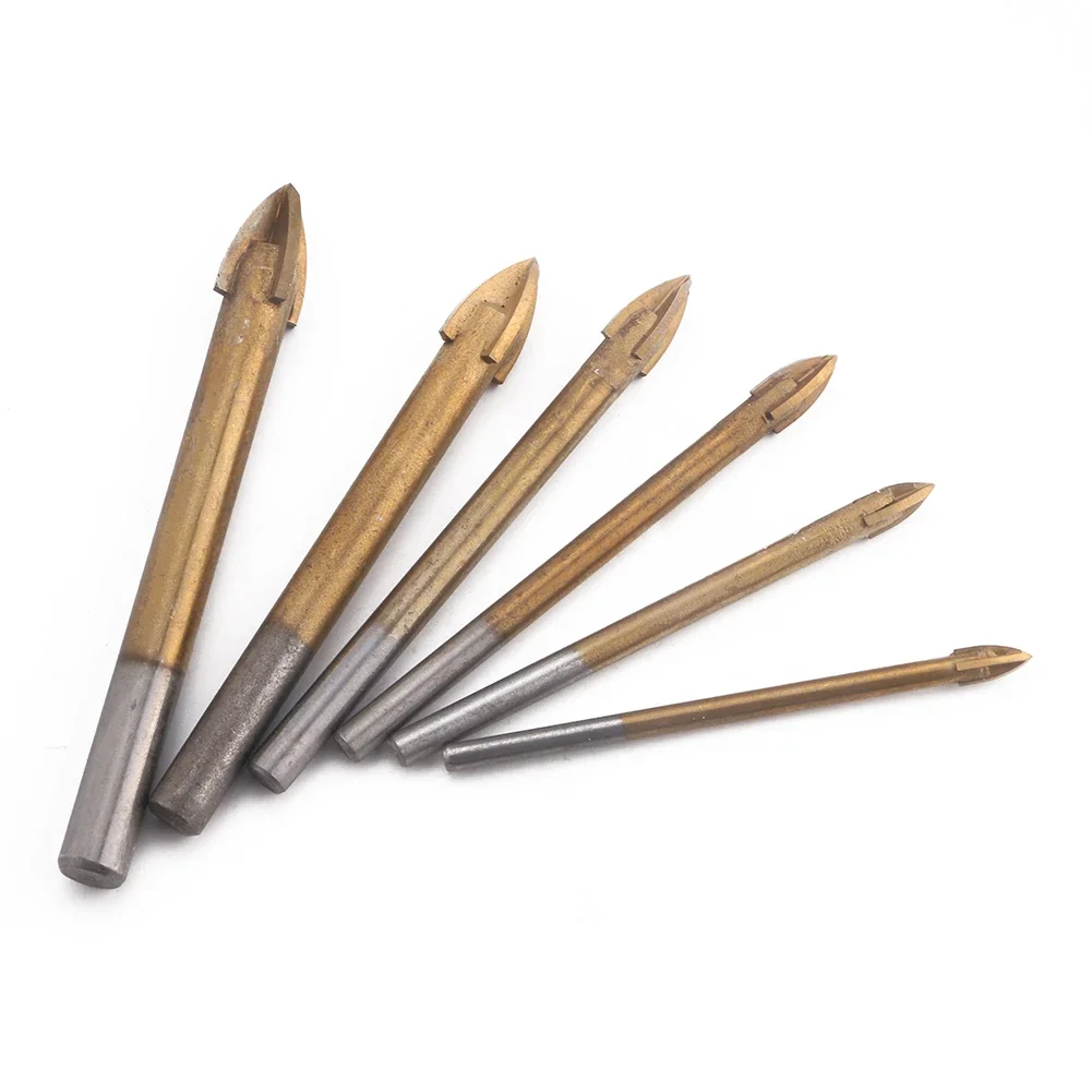 

6pcs 4/5/6/8/10/12mm /set Titanium Plating Glass Drill Bit Ceramic Tile Glass Marble Drill Set Cross Spear Head