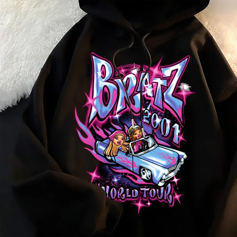 New Bratz Letter Hoodie Women\'s Casual Black Tops Y2k Harajuku Fashion Streetwear Sweatshirt Kawaii Graphic Long Sleeve Pullover