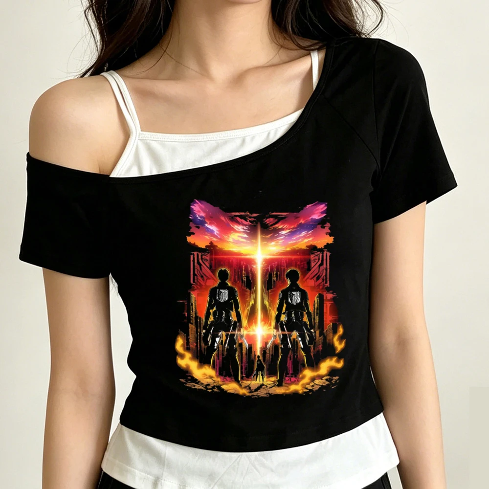 Attack on Titan cropped top teen party baddie goth vintage kawaii top tees baddie japanese grunge goth party