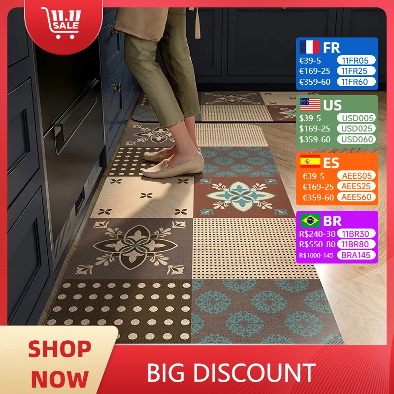 Kitchen Carpet Non-slip Absorbent Floor Mat Home Decoration American Retro Long Strip Rug Water-absorbent Quick-drying Area Rugs