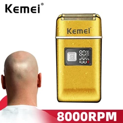 Kemei Barber Rechargeable Foil Shaver Men Electric Powerful Bald Head Razor Washable Ultra Close Finish Shaving Machine 8000RPM