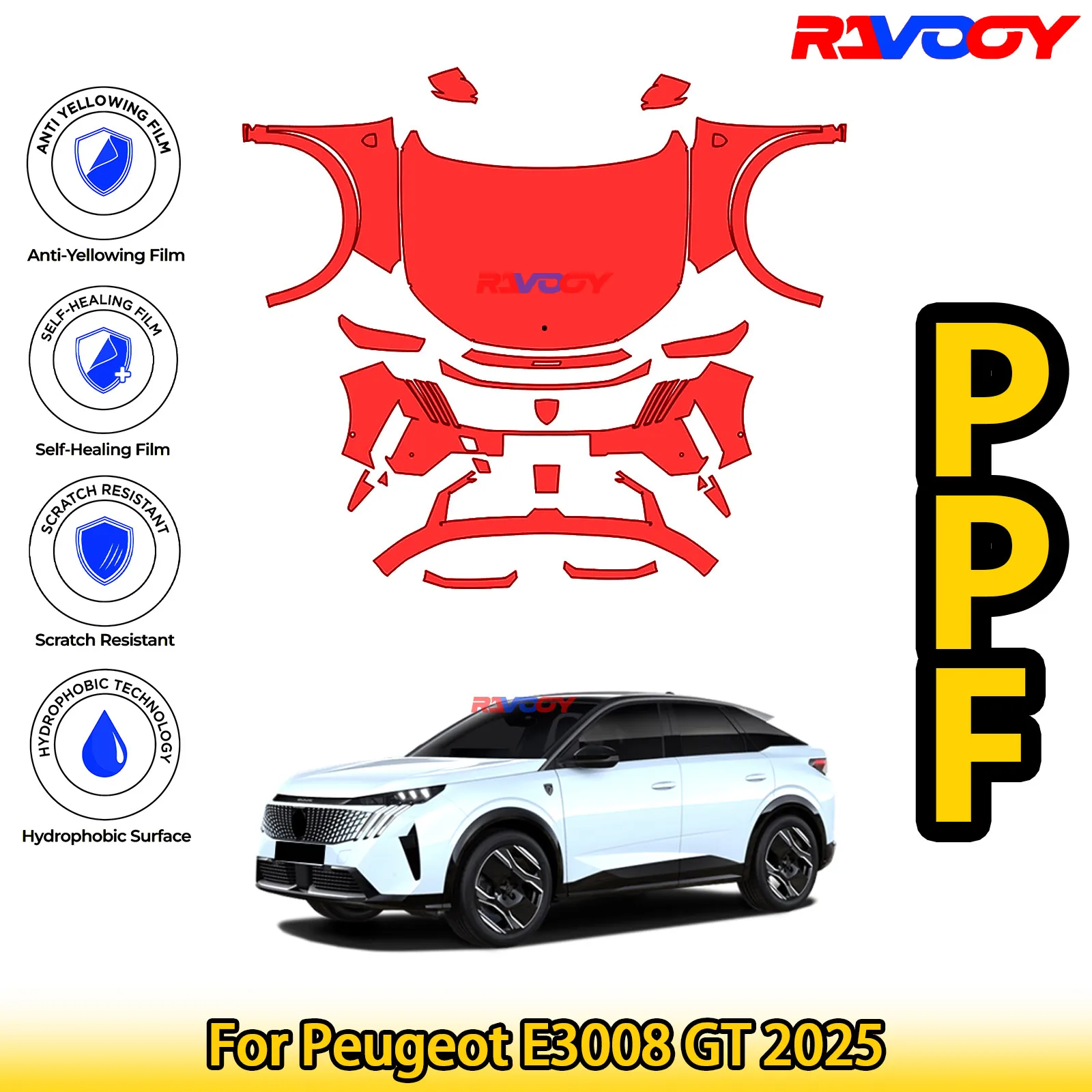 

For Peugeot E3008 GT 2025 Glossy Matte Black Precut front PPF Kit Paint Protection Film