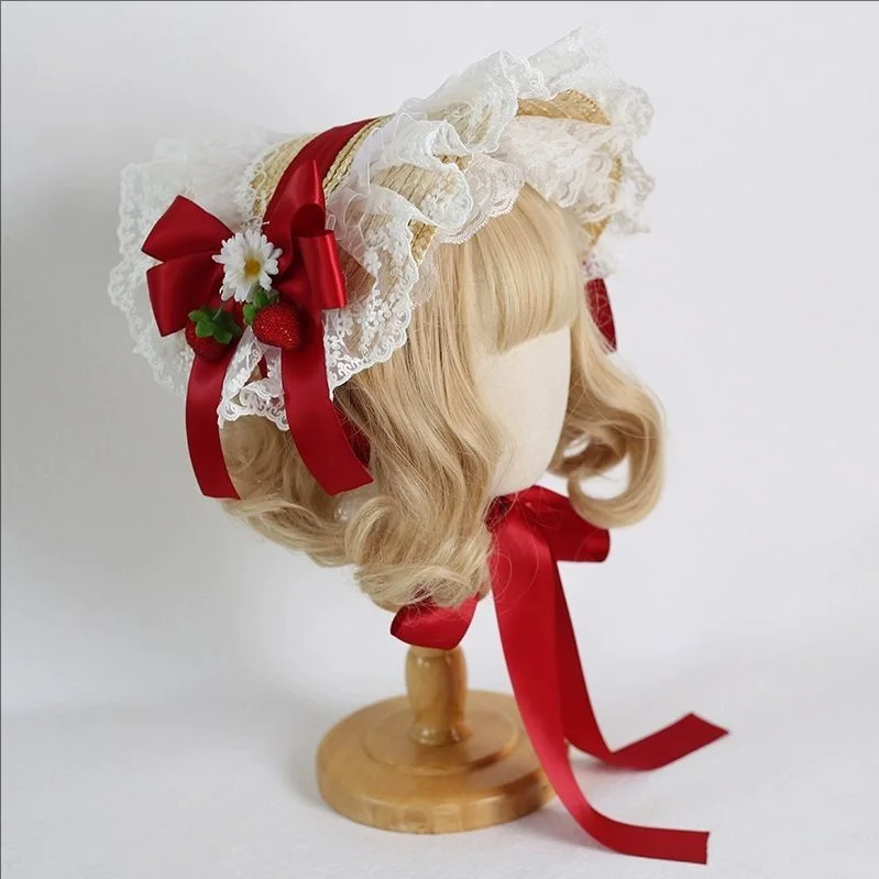 قبعة قش دانتيل لوليتا على الطراز الريفي متعددة الألوان تذكر bnt قبعة من القش على طراز فرنسا #4