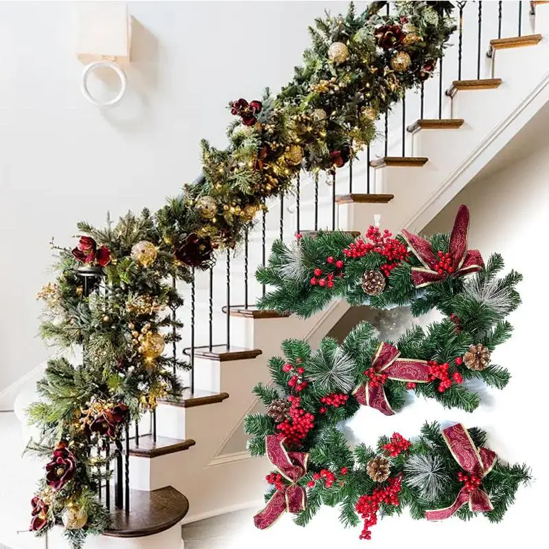 Christmas Garlands For Decoration 8.86ft Christmas Mantel Decor With Pine Cones Red Berries Dining Window Rattan Door Hanger For