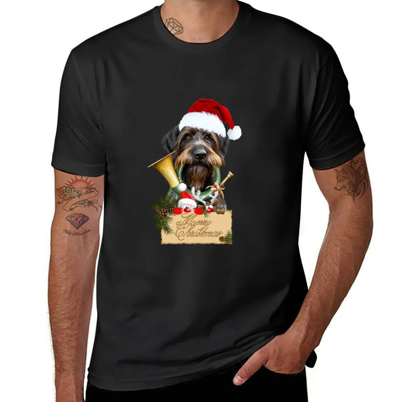 Wirehaired Pointer, Dog Christmas T-Shirt quick drying customizeds vintage customs mens vintage t shirts