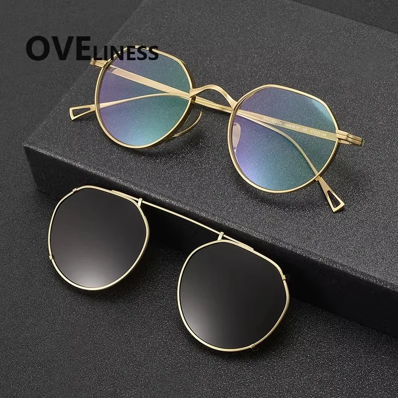 Pure titanium Round Eyeglasses frame men women Polarized Magnet Clip glasses frame sunglasses Eyewear Spectacles