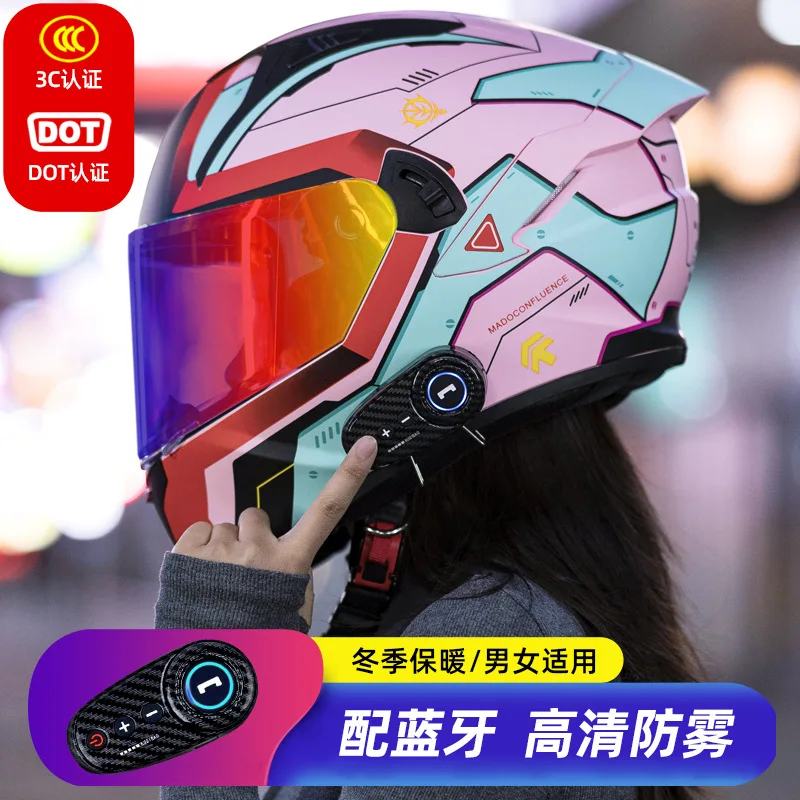 Motorcycle Helmets for Adalt DOT Certified Motor Cycle Full Face Helmet 4 Seasons Universal Personality Anti-fog Kart Safety Cap