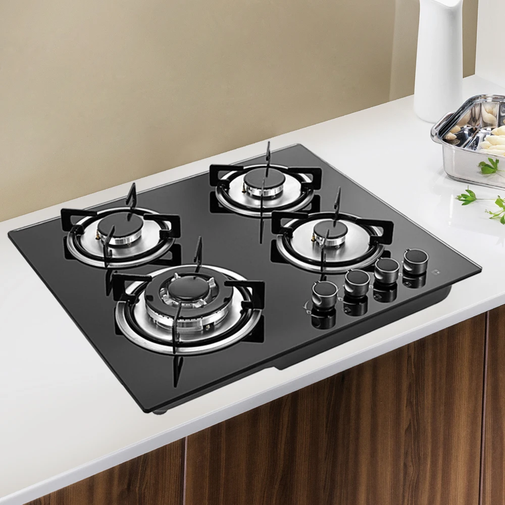 4 Burners Gas Stove Built-In Stove Kitchen Utensils Tempered Glass Cooking Home Restaurant Kitchen Supplies