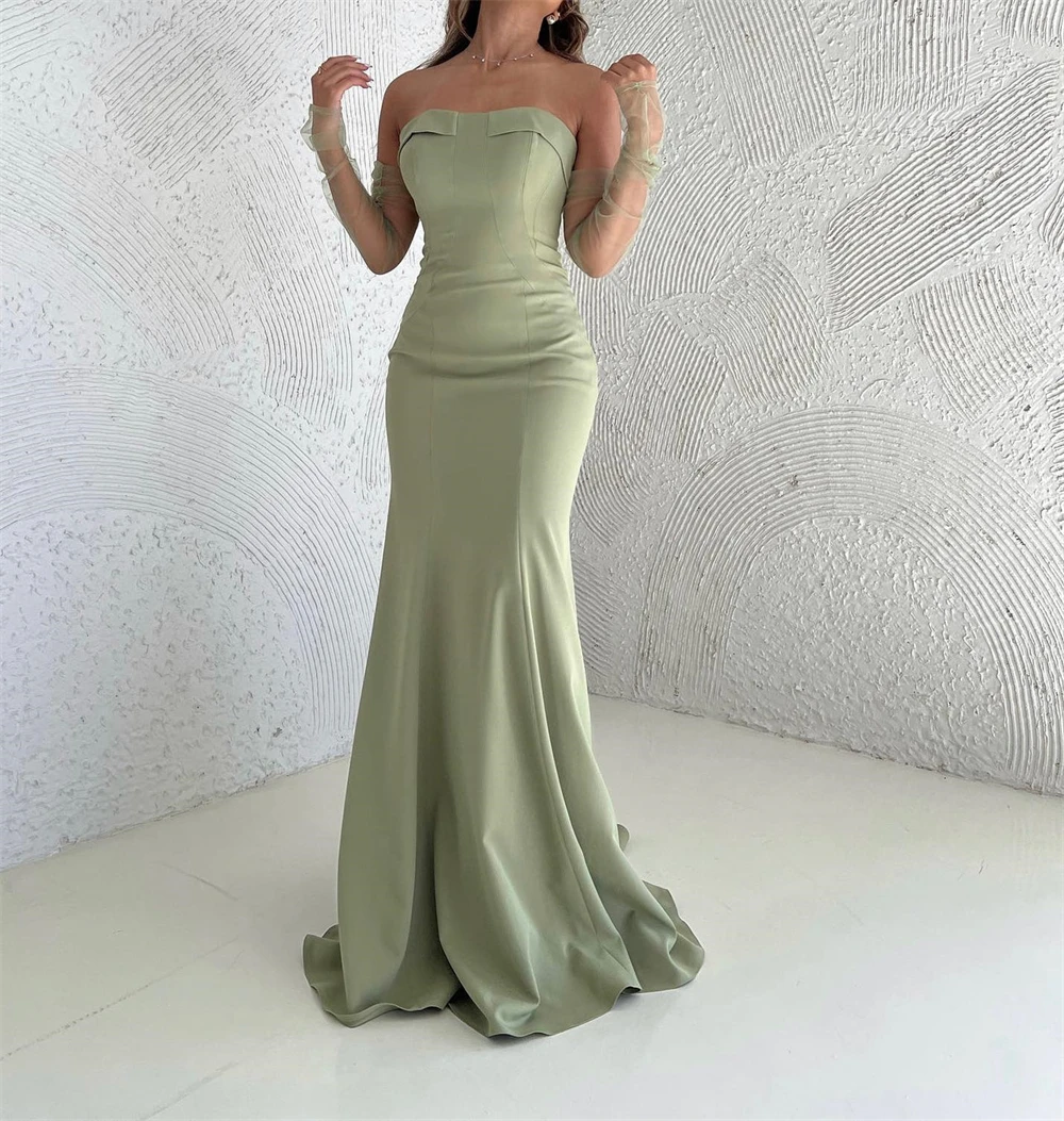 

Ball Simple Strapless Sheath Evening Cocktail Fold Draped Satin Prom Dresses Vestidos De Ocasião Formal Arabic Dress