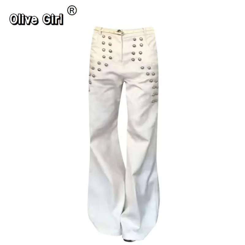Olivegirl Women's Denim Jean Trousers Clothes Grunge Cleanfit Baggy Pants Y2K Abi Harajuku 2000s American Retro Wide Leg Long