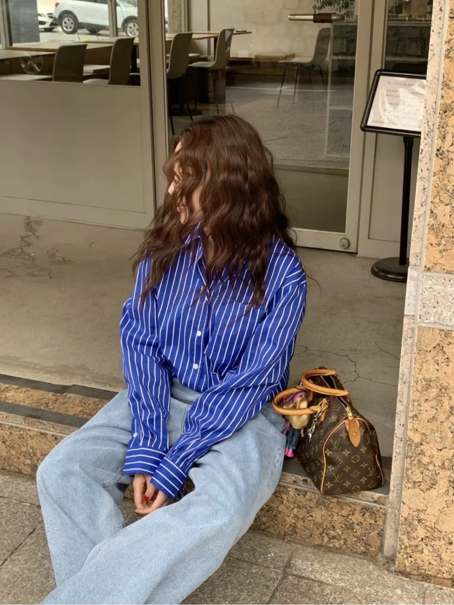 

LIBIELIY Spring New Women's Fashion Design Simple Loose Version Of All-in-one Long-sleeved Poplin Shirt Casual And Comfortable