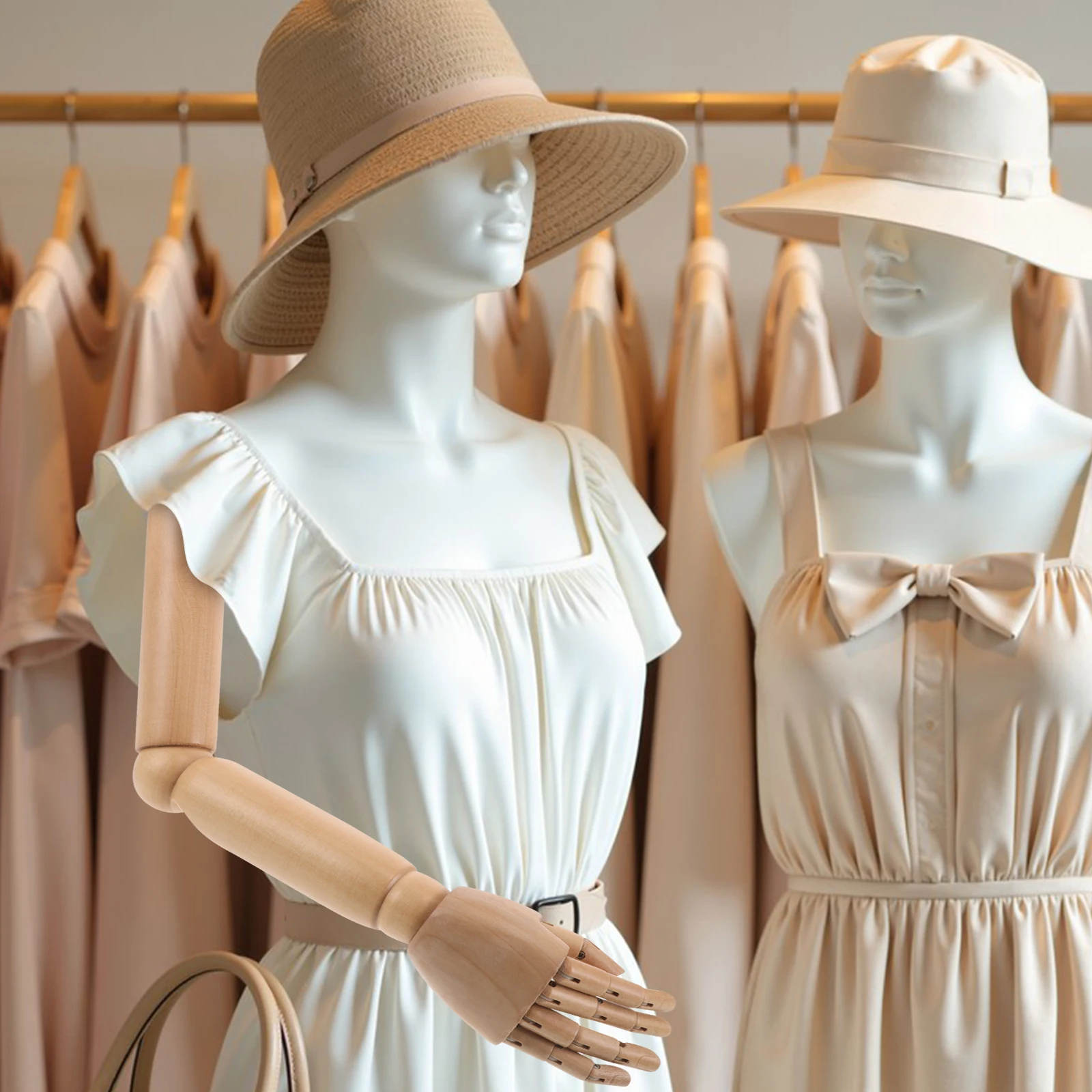 

1 Pair Wooden Mannequin Arm Light Brown Poseable Flexible Joint For Drawing Jewelry Display Craft Prosthetic