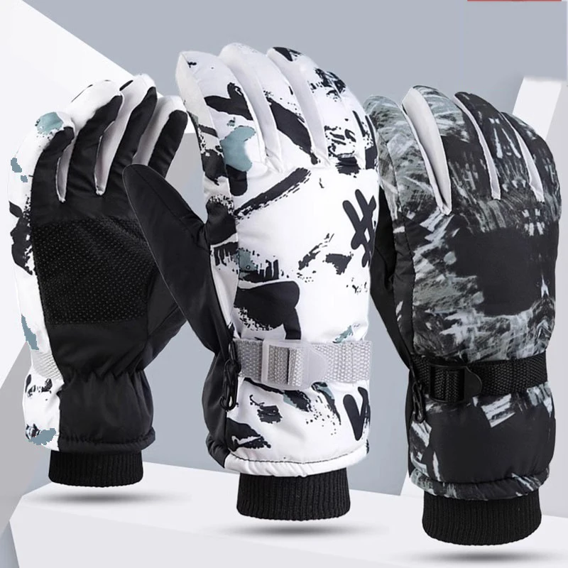 

Winter Ski Gloves Warm Thermal Men Women Thickened Cotton Waterproof Non-Slip Warm Riding Outdoor Graffiti Snowboard Cycling