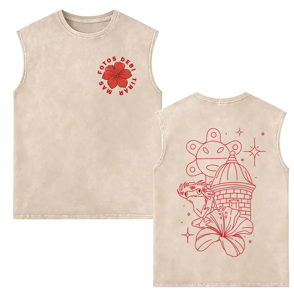

Rapper Bad Bunny Washed Sleeveless Vest T-shirt Debi Tirar Mas Fotos DTMF Merch Tank Tops Men Women Hip Hop Oversized Streetwear