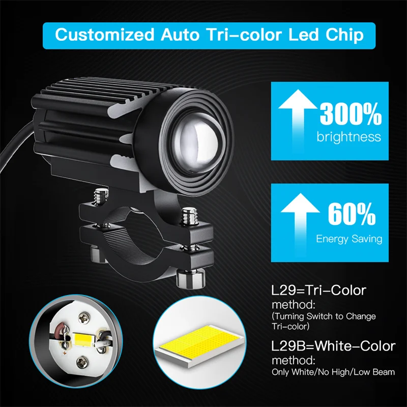 1/2pcs Motorcycle LED Light Fog spotlights Auxiliary headlight Mini Driving Light Headlight Universal Dual Color ATV Scooter