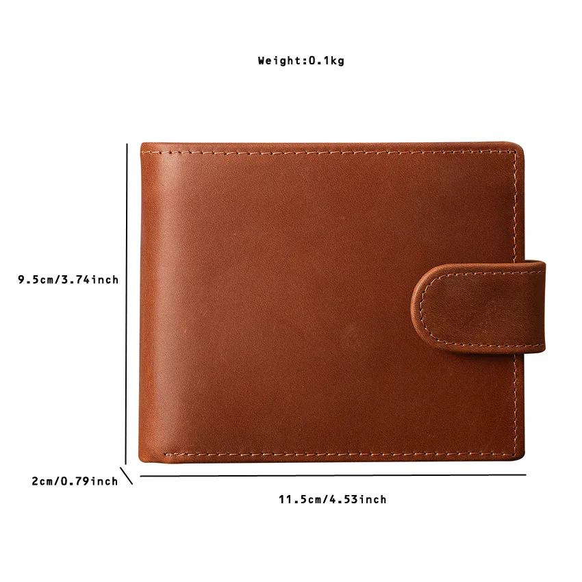 Men's Leather Wallet Wallet Short First Layer Cowhide Multi-Card Position 20% Off Wallet Change Bag Button Crazy Horse Leather