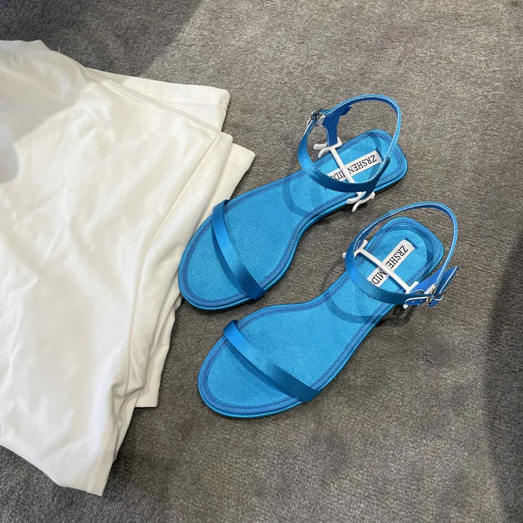 Beach Sandal Woman Luxury Buckle Strap Suit Female Beige 2025 Summer Women’s Shoes Clear Heels Riband Comfort Black Flat Girls L