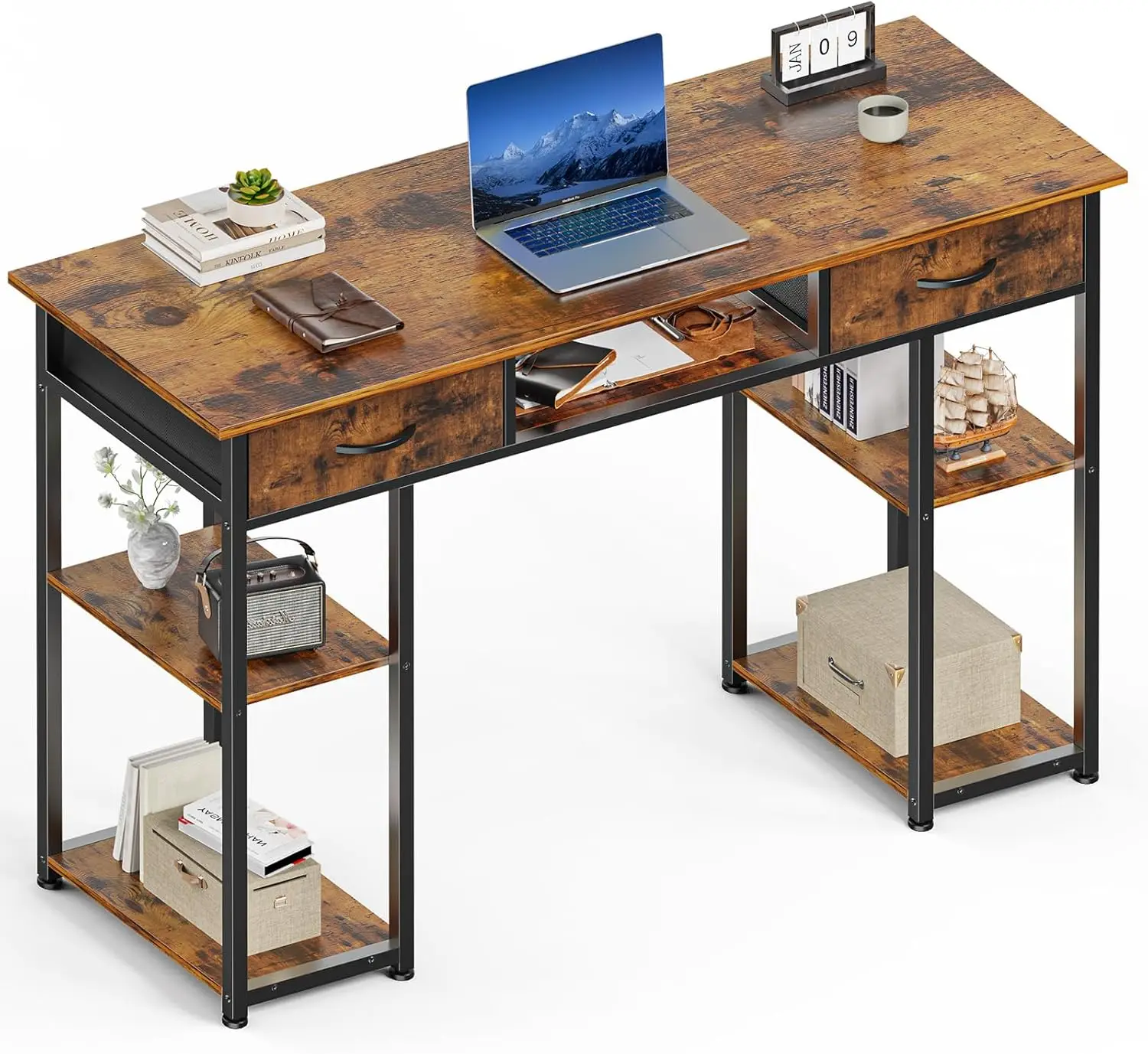 

Computer Gaming Desk with Drawers & Storage Shelves - 48 Inch Bedroom Writing Study Home Office PC Table, Adjustable Fee