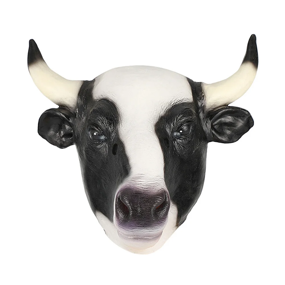 Animal Cow Full Head Latex Mask Cosplay Realistic Dairy Cow Latex Helmet Halloween Carnival Dress Up Party Costume Props 2