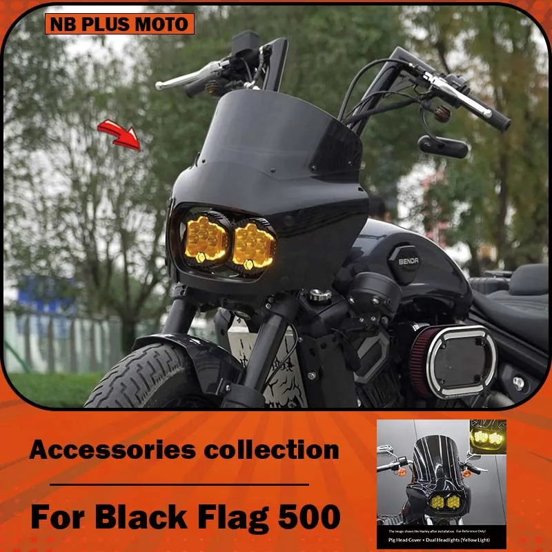 【Premium】For Benda Black Flag 500 retro dual headlights, DS style pig head cover, horn high handlebar side box air deflector