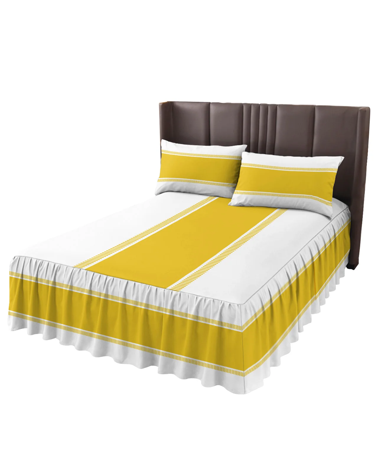 Yellow Stripe Texture Bed Skirt Elastic Fitted Bedspread With Pillowcases Bed Protector Mattress Cover Bedding Set Bed Sheet