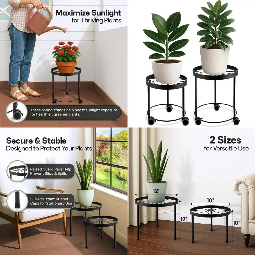 

Металлические подставки для растений на колесиках, регулируемые по высоте, для 12 и 10 горшков