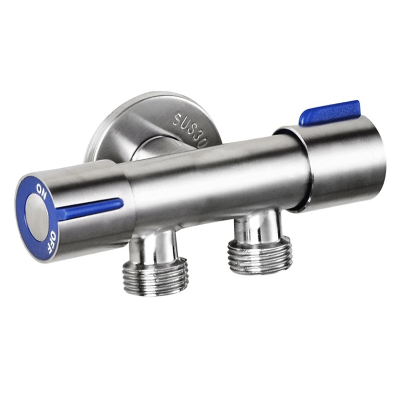 

AT14 G1/2 X 1/2 304 Stainless Steel One Into Two Three-Way Angle Valve, Double Handle Double Control Single Cold Multi-Function