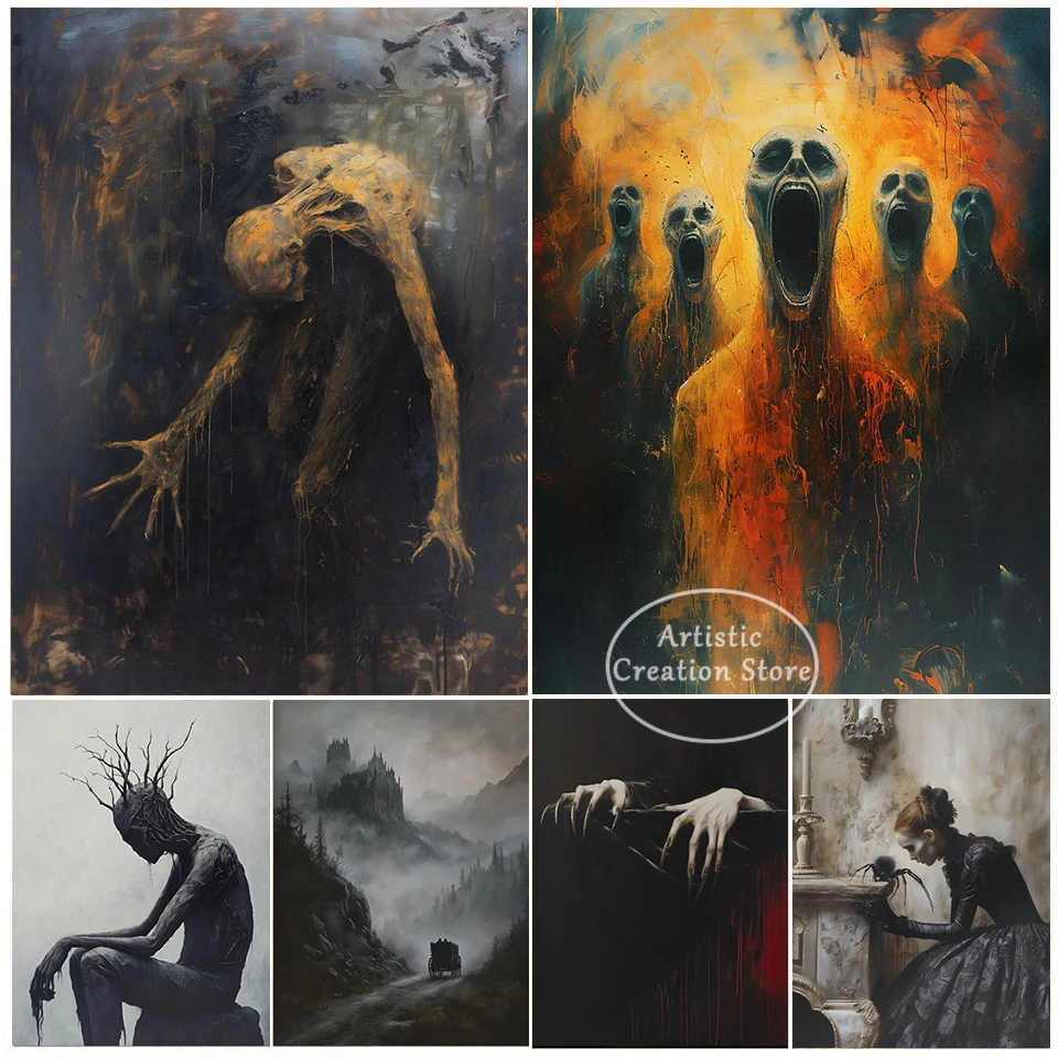 Gothic Horror Creepy Clawed Hands Dracula Vampire Scary Bent Over Creature Poster Canvas Painting Wall Art Pictures Home Decor