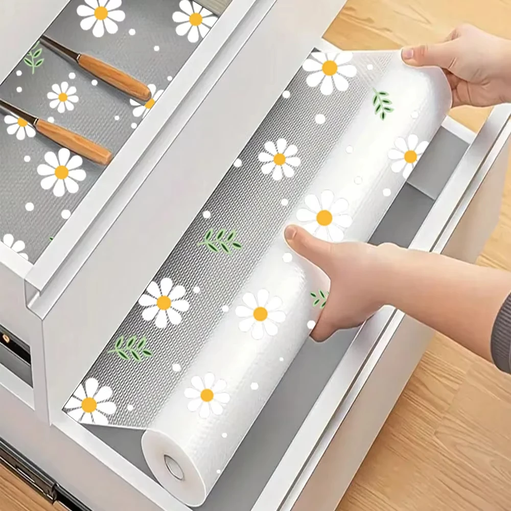 

New Reusable Daisy Flower Cabinet Mat Waterproof Non-Adhesive Drawer Mats Moisture-proof Fridge Table Pad