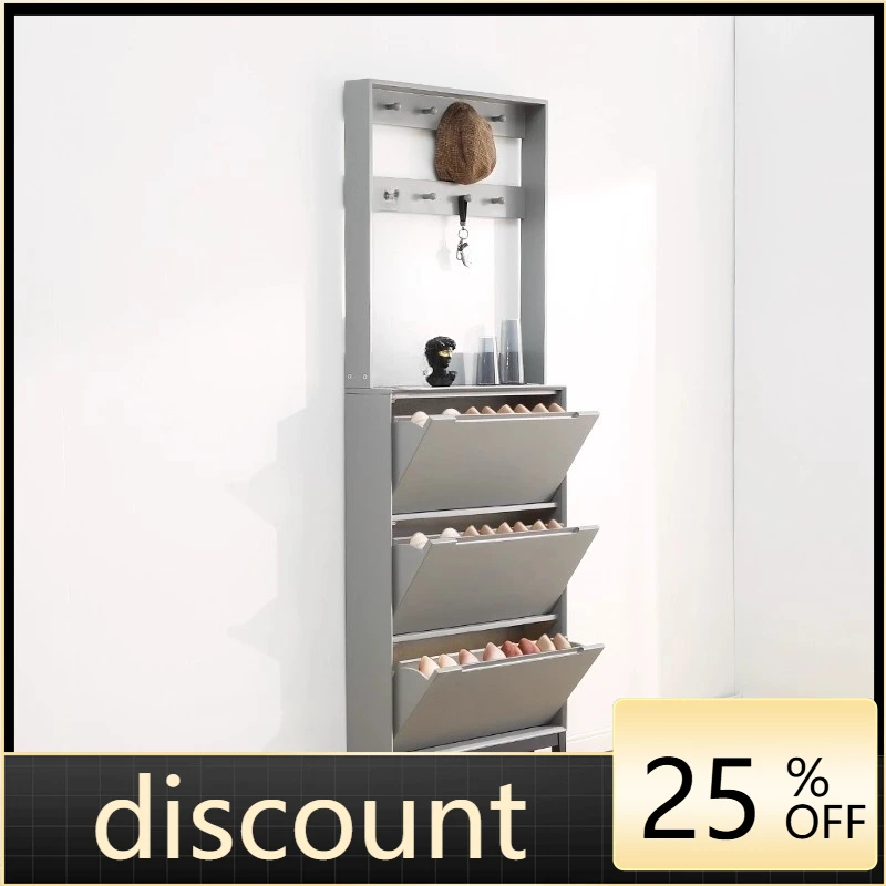LMM solid wood ultra-thin tipping bucket shoe cabinet household door entrance porch cabinet living room balcony storage