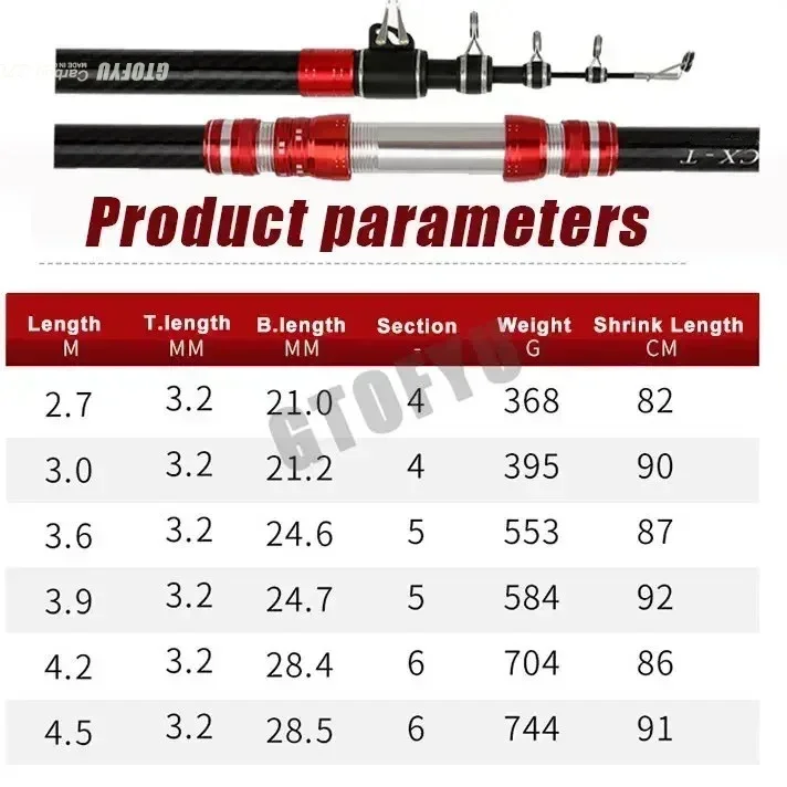 2.7m 3.0m 3.6m 3.9m 4.2m 4.5m Telescopic Fishing Rod 20kg Carbon Travel Surf Spinning 5-300g Lure Long Throwing Baitcasting Rod - view 4