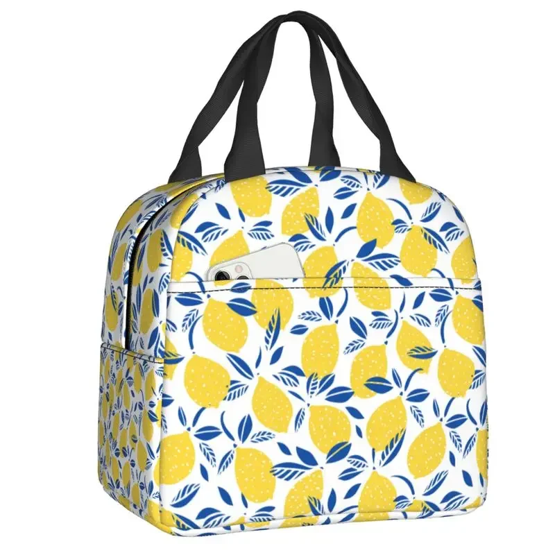 Summer Fruit Lemon Citrus Lunch Box for Women Waterproof Cooler Thermal Food Insulated Lunch Bag Portable Picnic Tote Bags