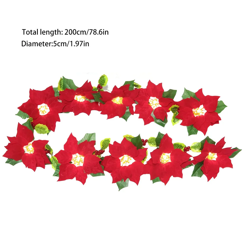 1 stks xmas rode bloem lichtslingers 2 m feestelijke lamp decor deur latei huis kerstversiering warme feestverlichting