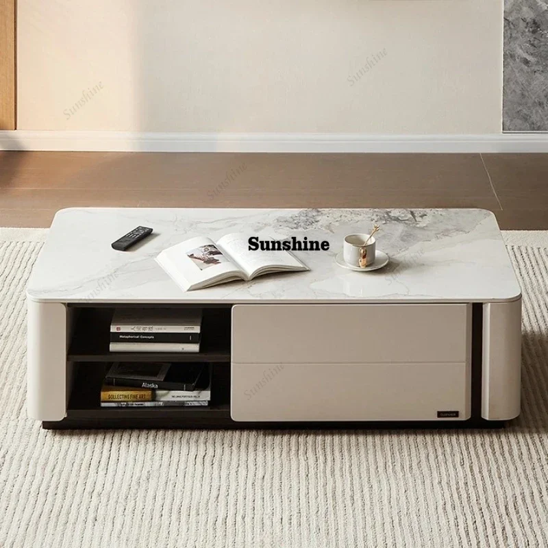 Simple Living Room Coffee Table Storage Cabinet Luxury High End Rock Board Coffee Table Transform Mesa Auxiliar Unique Furniture