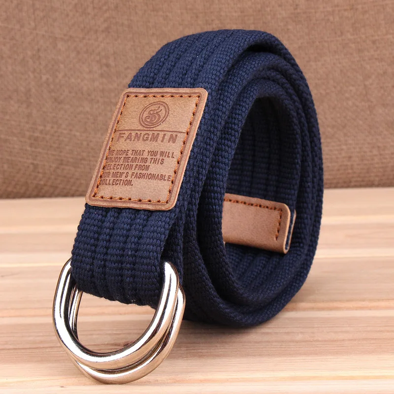 Neue Unisex Leinwand Gürtel Doppel Ring Schnalle Gürtel Männer Frauen Casual Business Cowboy Hosen Gürtel – Detail 2
