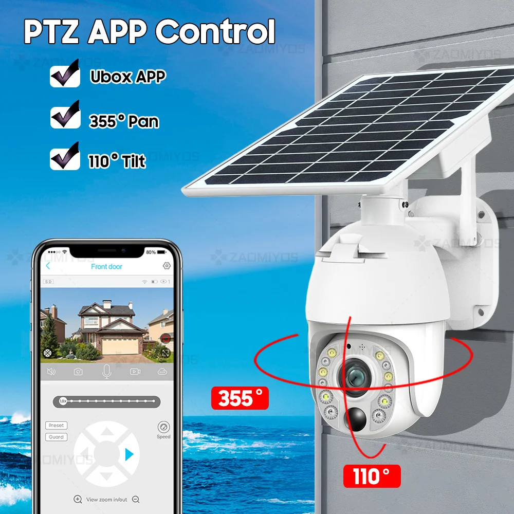 ZAOMIYOS marca 4G SIM Card WIFI batteria solare telecamera PTZ 3MP/5MP esterno impermeabile PIR allarme Motion Detection P2P telecamera CCTV