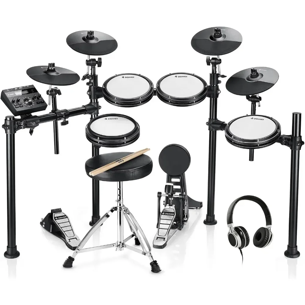 DED-200 Electric Drum Sets with Quiet Mesh Drum Pads, 2 Cymbals W/Choke, 31 Kits and 450+ Sounds, Headphones(5 Pads, 3 Cymbals)