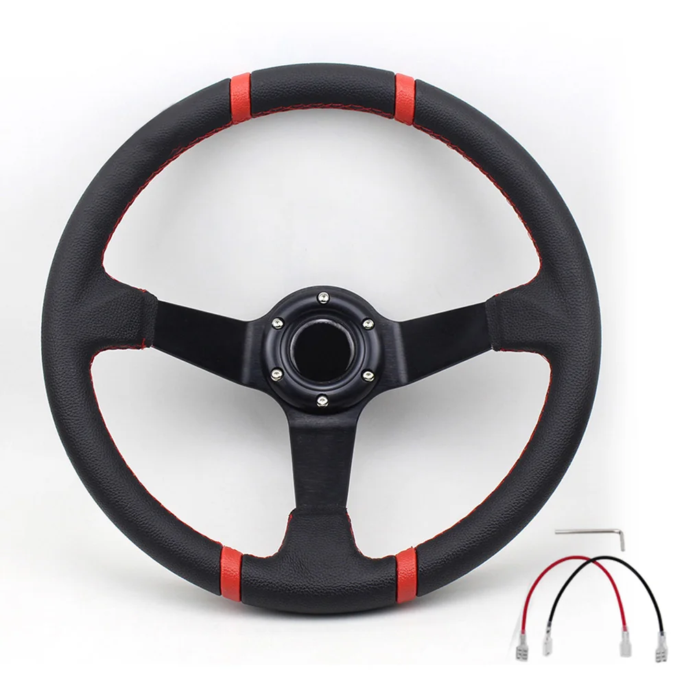 Universal Car Steering Wheel 350mm 14inch RED Stitch Deep Dish Racing Rally Steering Wheel Leather With Logo Fit Mitsubishi EVO