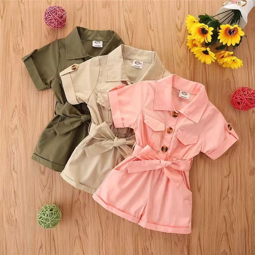 

Baby Children's Summer Fashion Girls New Cargo Jumpsuit Girls Solid Color Jumpsuit Shorts 80-130CM