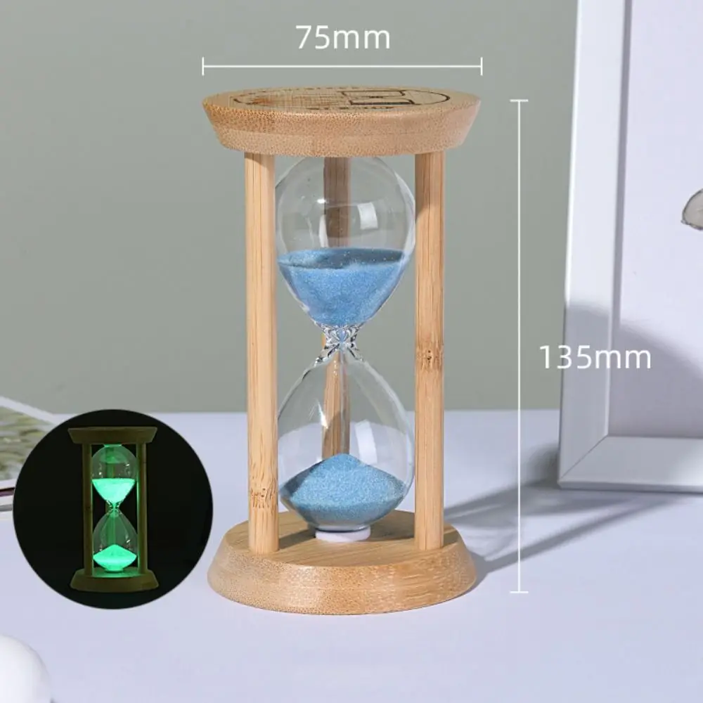 Bamboo Fluorescent Hourglass 1/10 Minute Transparent Glass Luminous Sand Timer No Electricity Required Durable