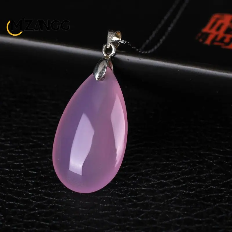 Natural White Green Agate Chalcedony Jade Water Drop Pendant  925 Silver Necklace Fashion Charm Jewelry Carved Amulet Women Men