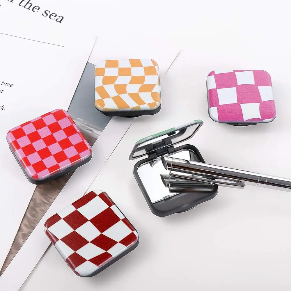 Finger Grip Personalized Folding Phone Bracket Women Girls Makeup Mirror Phone Stand Holder Cosmetic Mirror Plaid Mirror