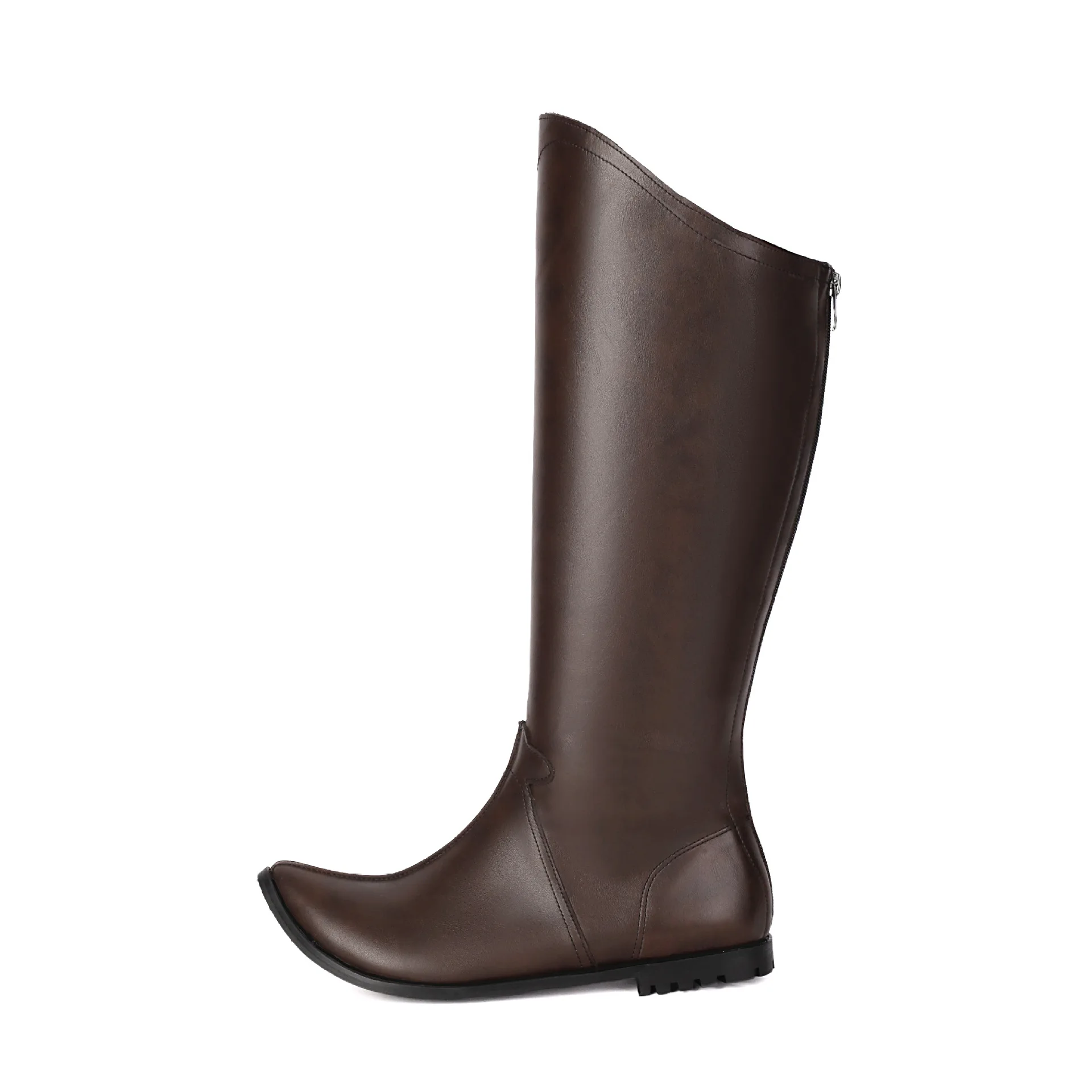 Vintage Renaissance Spitze Kniehohe Stiefel für Damen, Schwarz, mit Reißverschluss Hinten, Kniehohe Piratenstiefel, Elfen-Halloween PU-Leder Hohe Schuhe – Detail 4