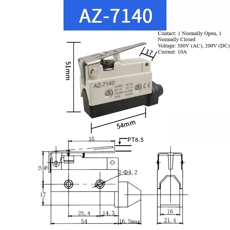 1pcs 10A 250VAC Copper/Silver Contact AZ-7120 AZ-7121 AZ-7140 AZ-7141 AZ-7310 AZ-7311 AZ-7312 Micro Switch Travel Limit Switch